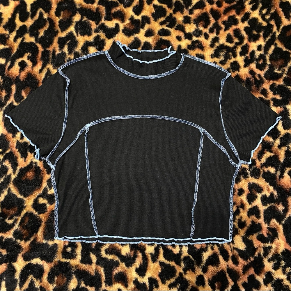 Cyber Goth Reverse Exposed Contrast Stitch Crop Top